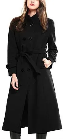 Double-Breasted Belted Wool Coat, Black