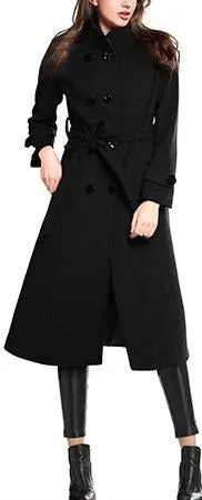 Double-Breasted Belted Wool Coat, Black