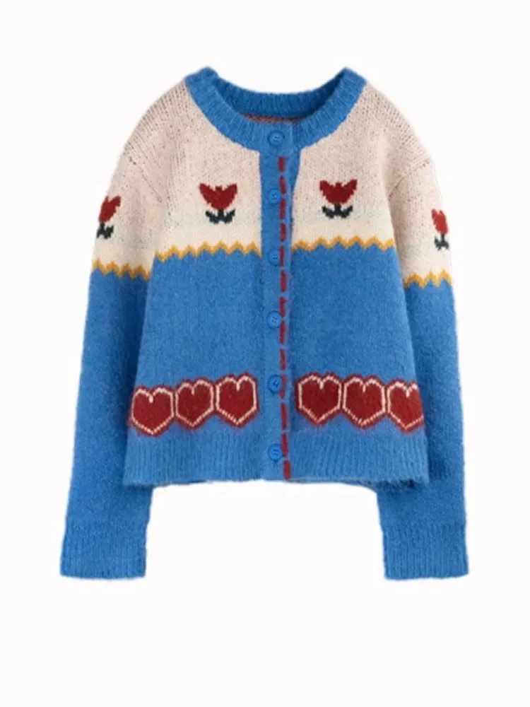 Double Dutch- the Dutch Tulip and Heart Design Cardigan Sweater