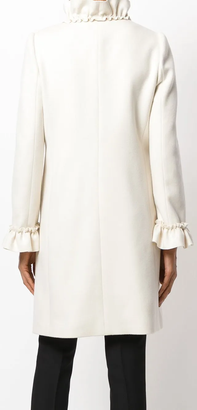 Dragon-Embroidered Ruffle Wool Coat