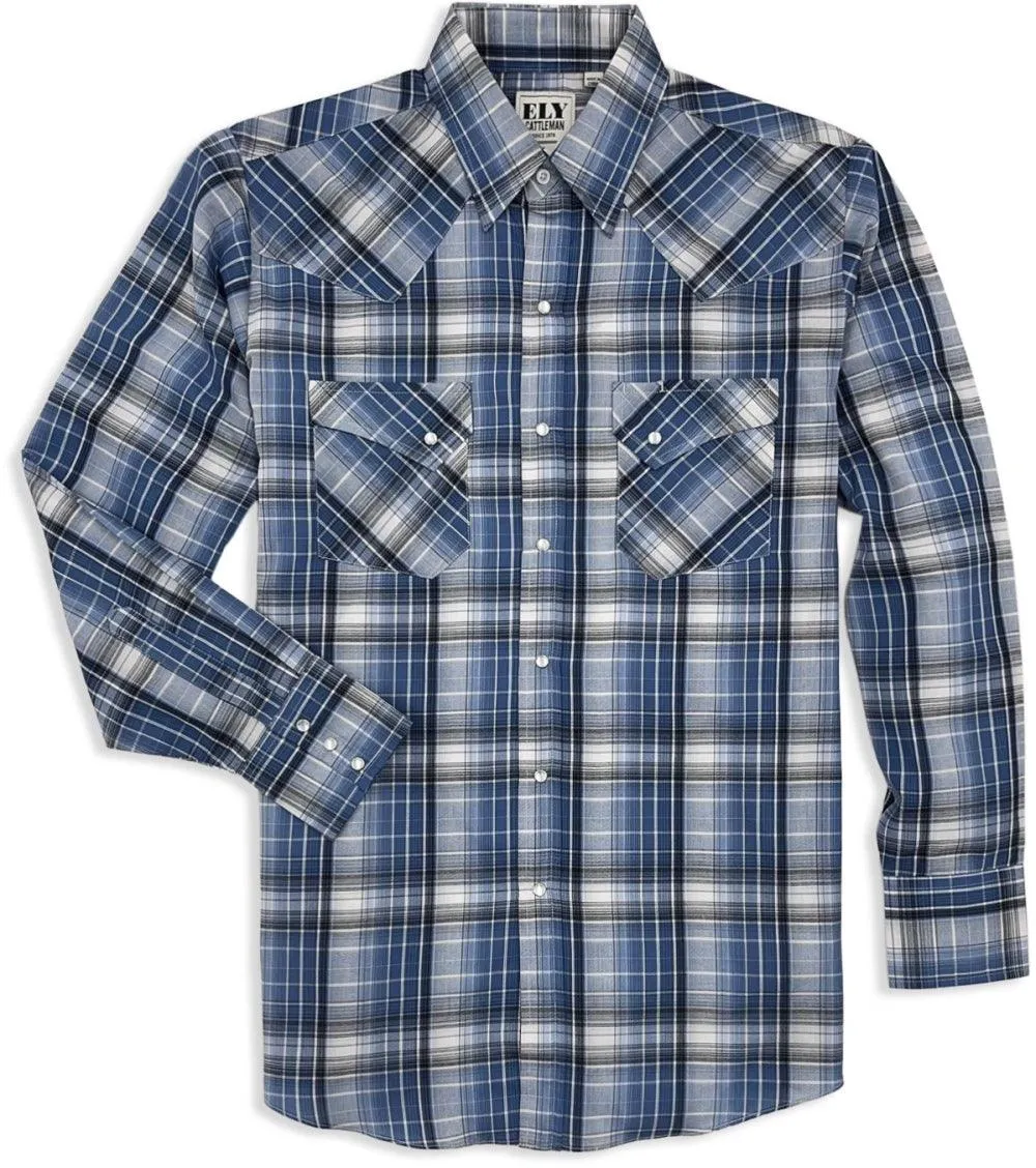 Ely Cattleman mens long-sleeve textured plaid Shirt Blue