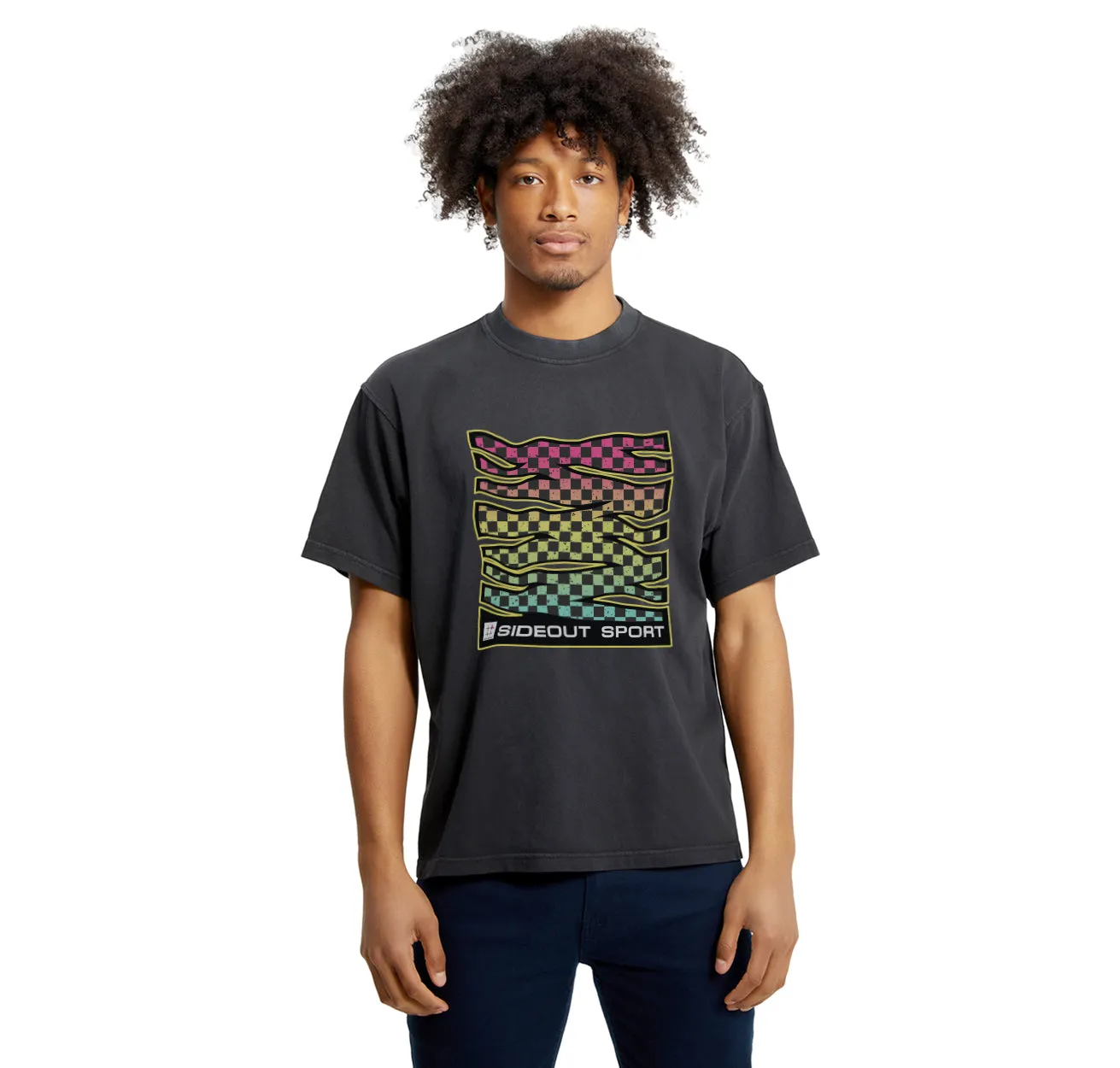 Endless Summer Rainbow Check Black Boxy Tee