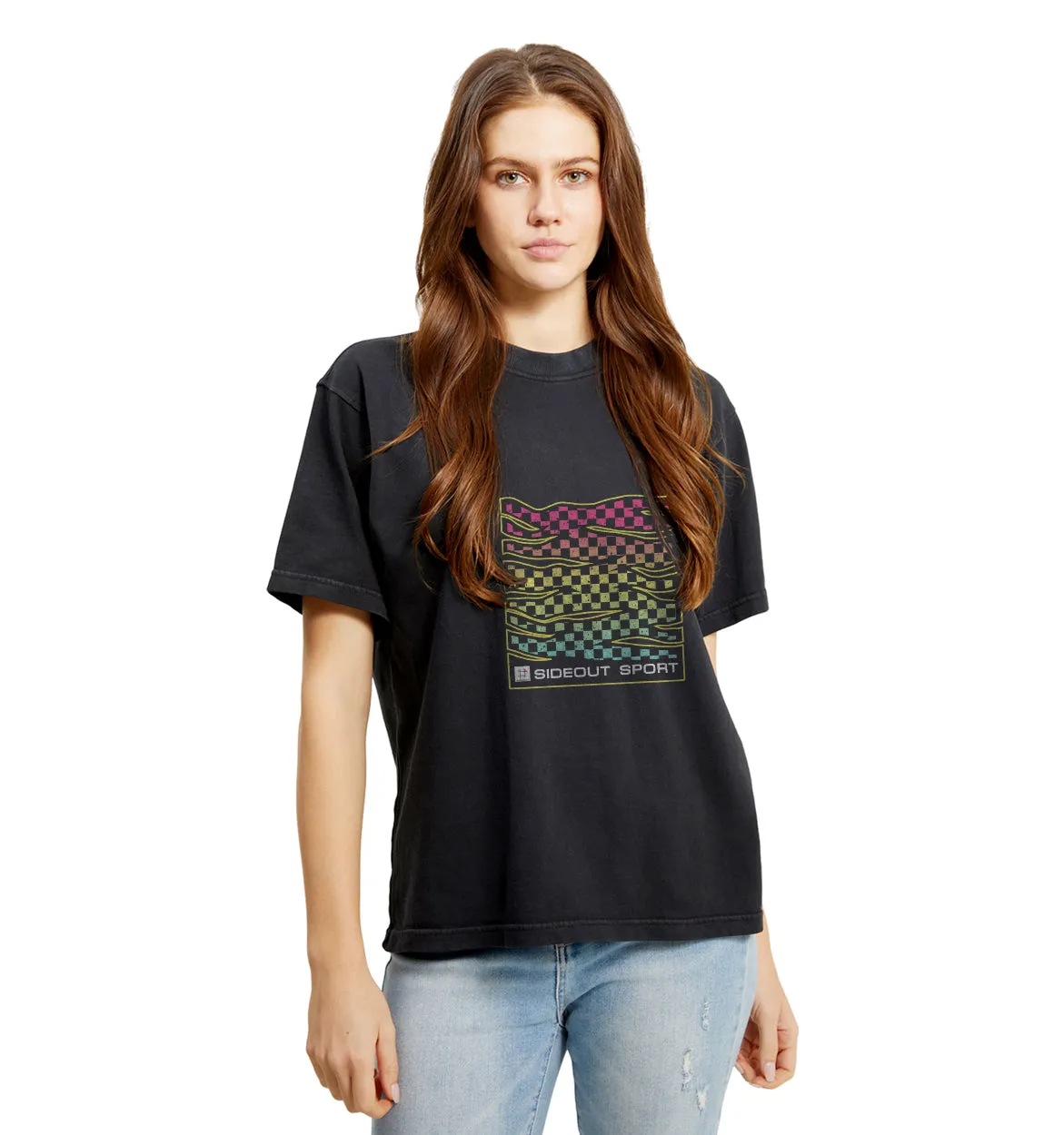 Endless Summer Rainbow Check Black Boxy Tee