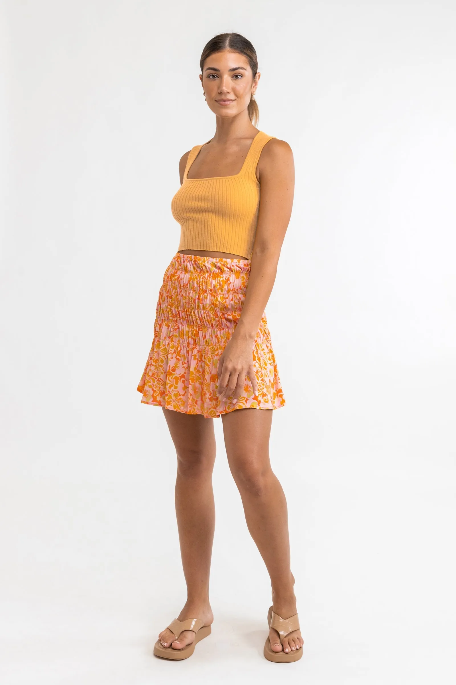 Evangeline Floral Mini Skirt Mandarin