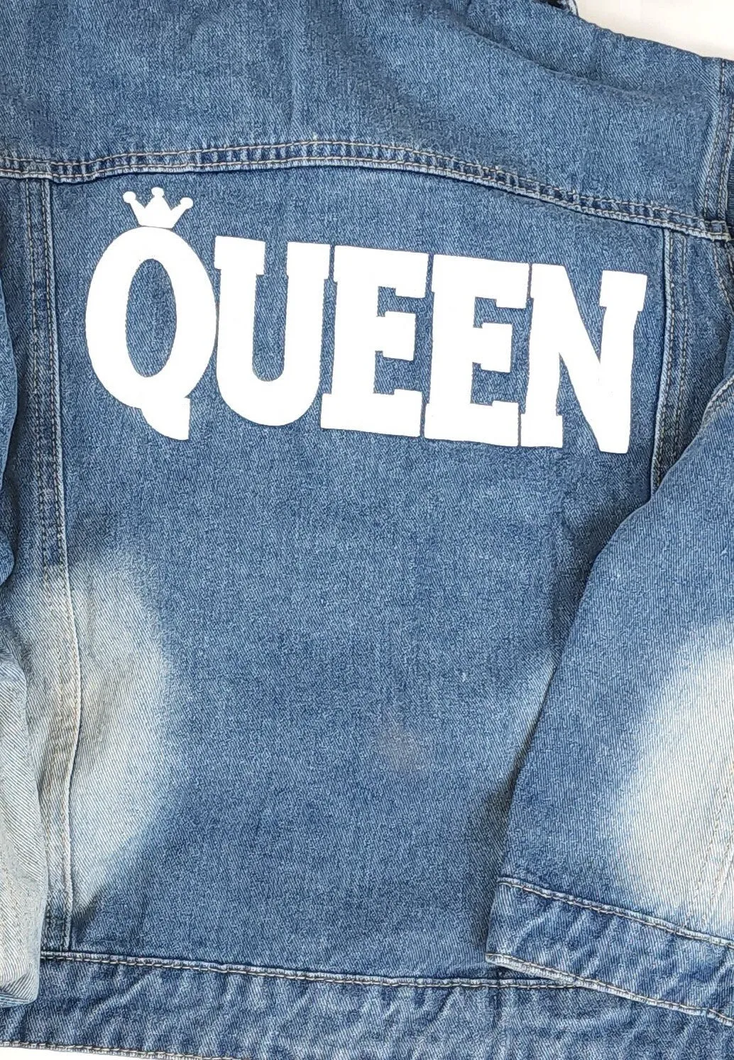 Family Matching Letter Print Jackets, Denim Family Jackets, Light Blue Denim Jackets, King Denim Jacket, Queen Denim Jacket, 01 Denim Jacket