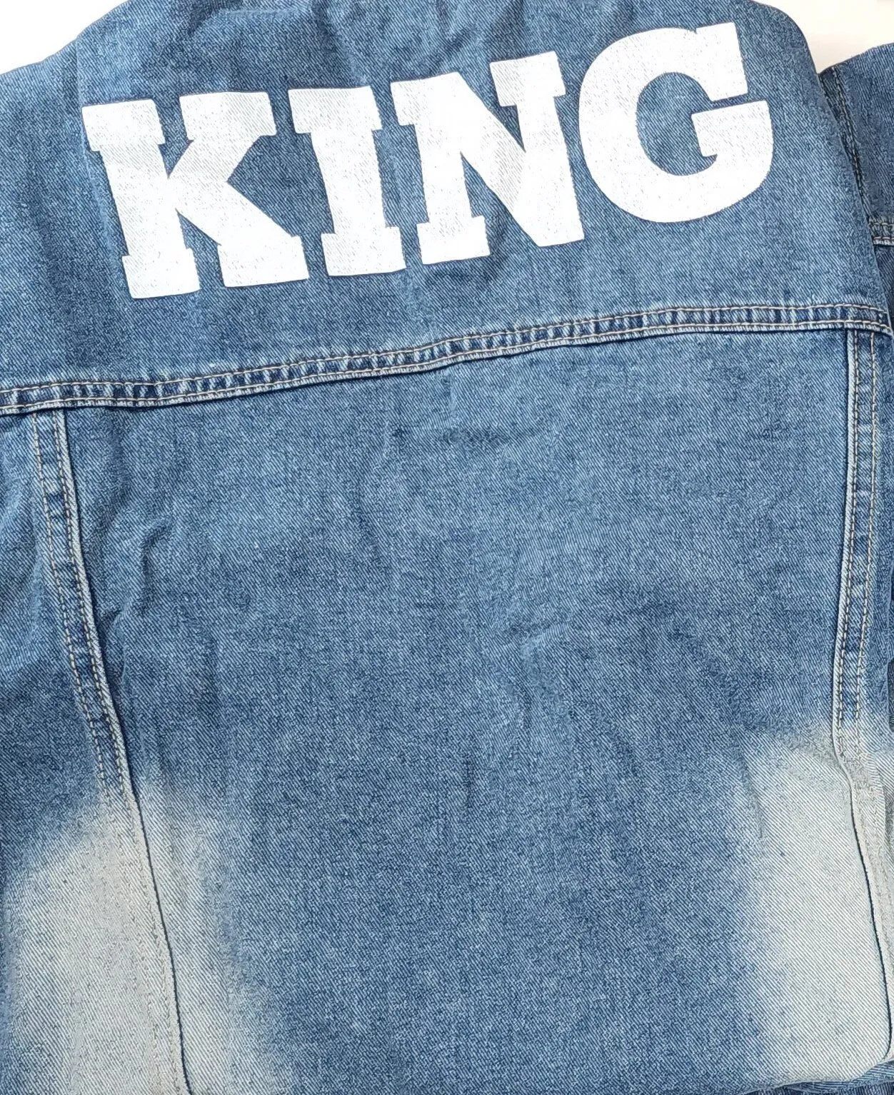 Family Matching Letter Print Jackets, Denim Family Jackets, Light Blue Denim Jackets, King Denim Jacket, Queen Denim Jacket, 01 Denim Jacket