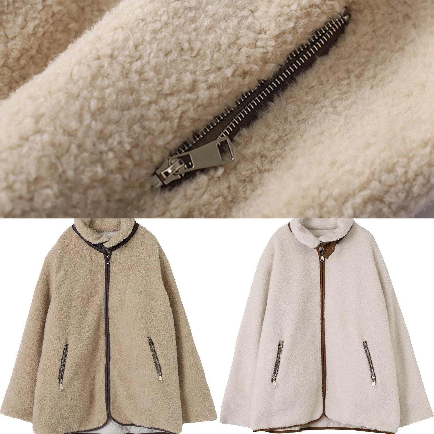 Fashion white wool coat for woman Loose fitting coats zippered lapel jackets