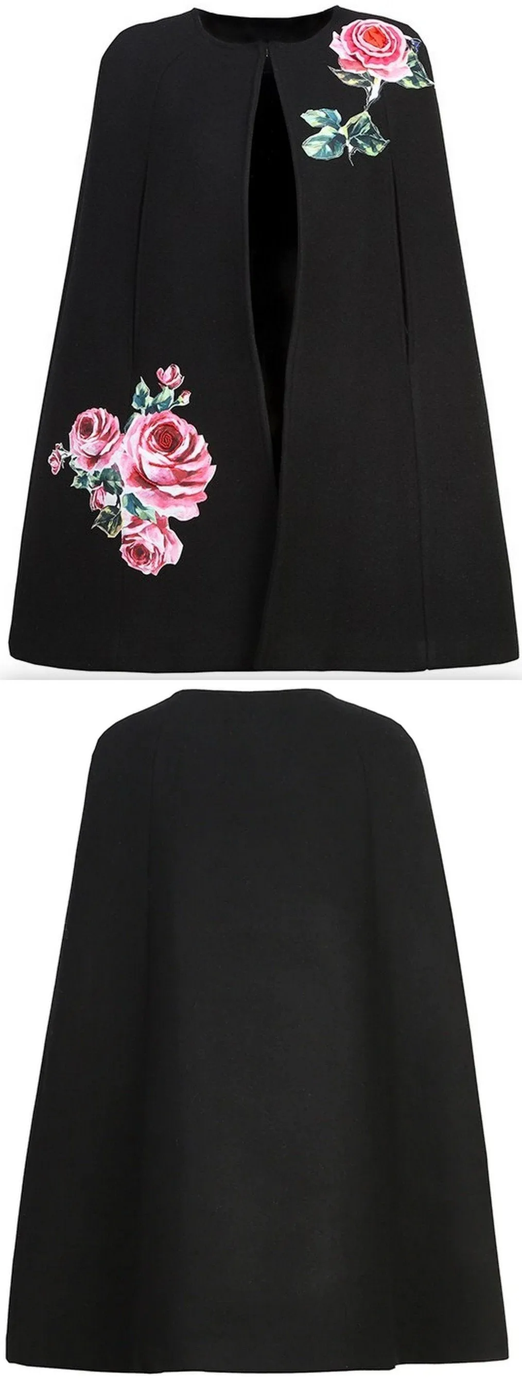 Floral-Applique Wool-Blend Cape Coat