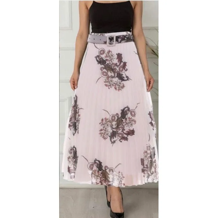 Floral Pleated Long Skirt