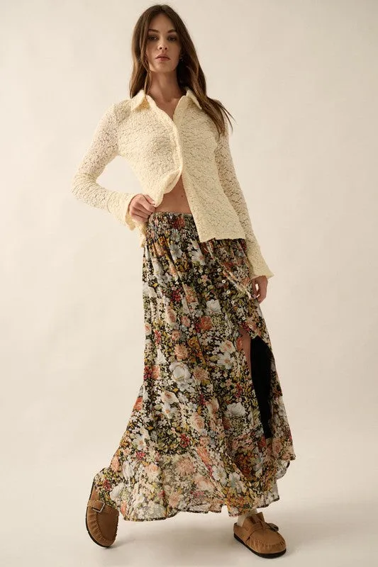 FRONT SLIT FLORAL MAXI SKIRT