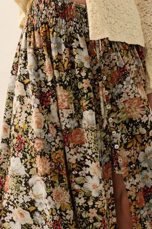 FRONT SLIT FLORAL MAXI SKIRT