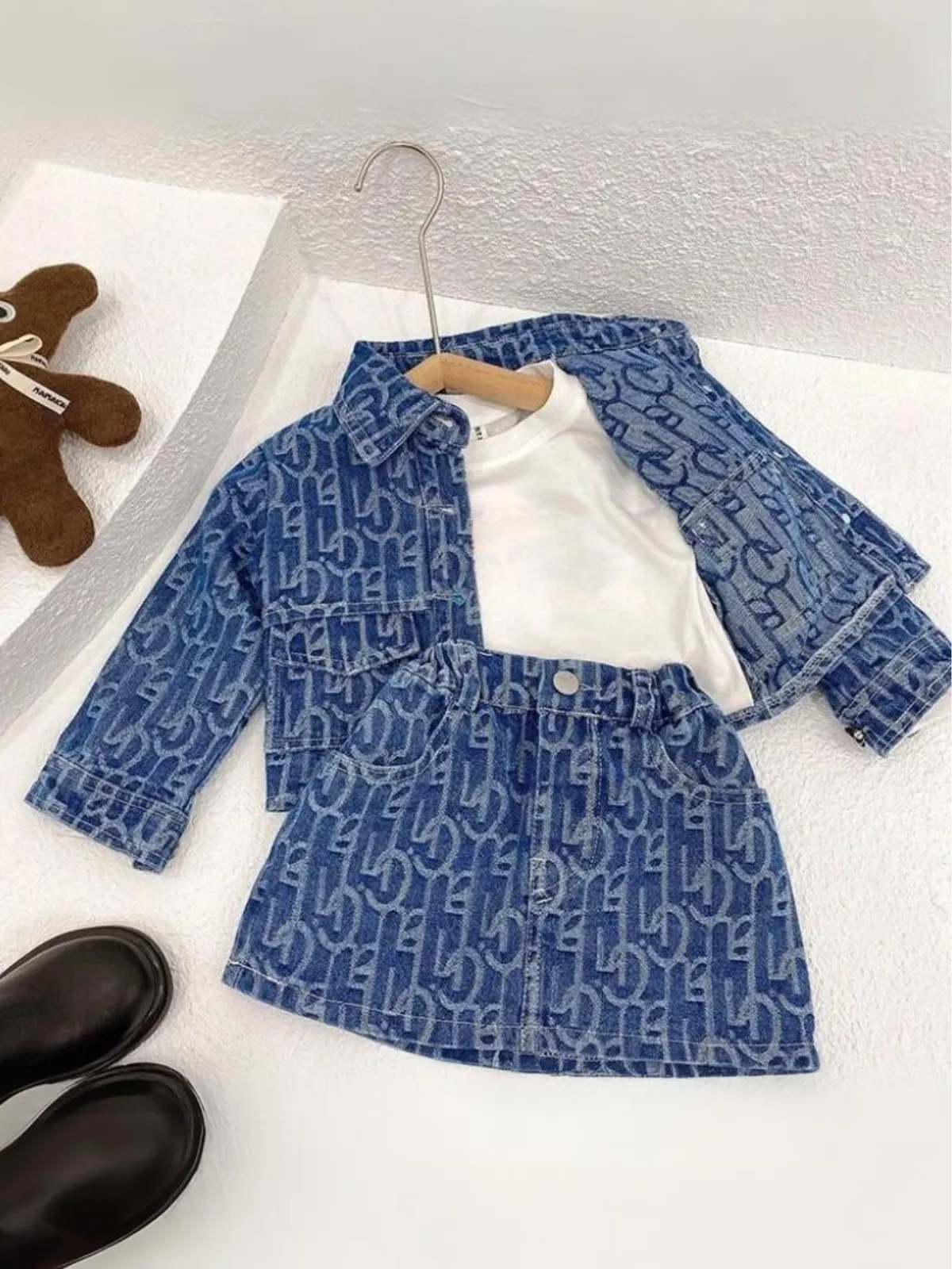 Girls Modern Denim Jacket and Skirt Matching Set