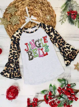 Girls "Jingle Bells" Leopard Ruffled Top