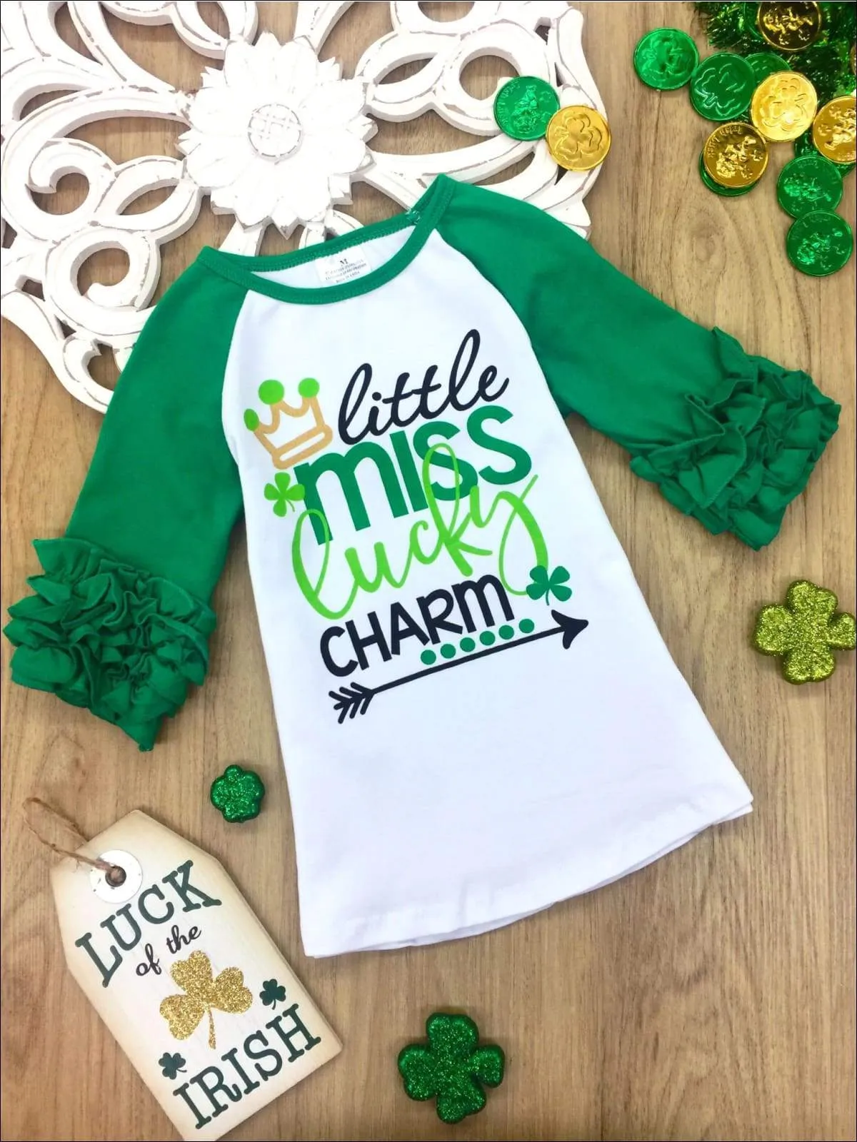 Girls "Little Miss Lucky Charm" Ruffled Top