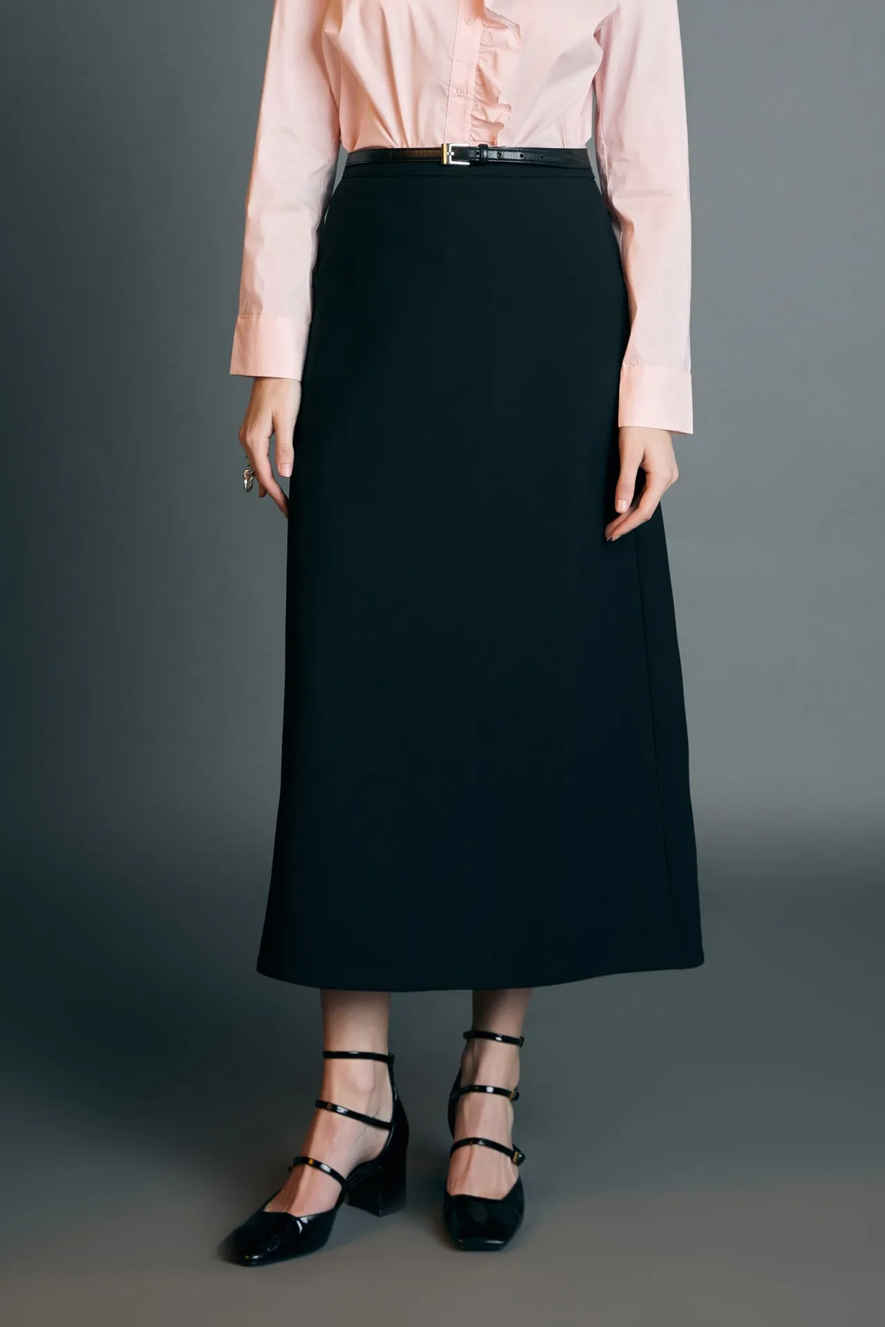 High Waisted A Line Midi Skirt