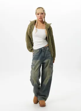 High-Waisted Cargo Jeans IO324