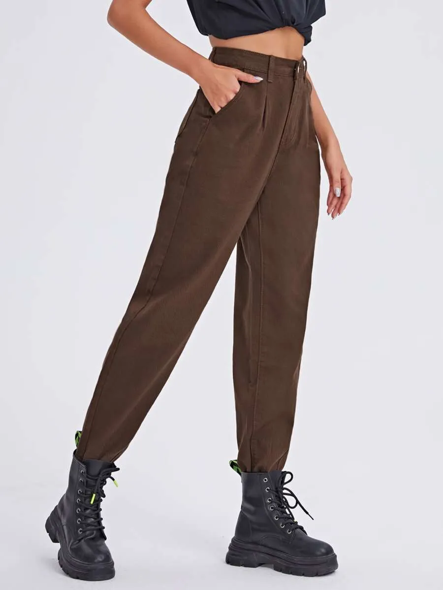 High-waisted Pleated Mom Jeans