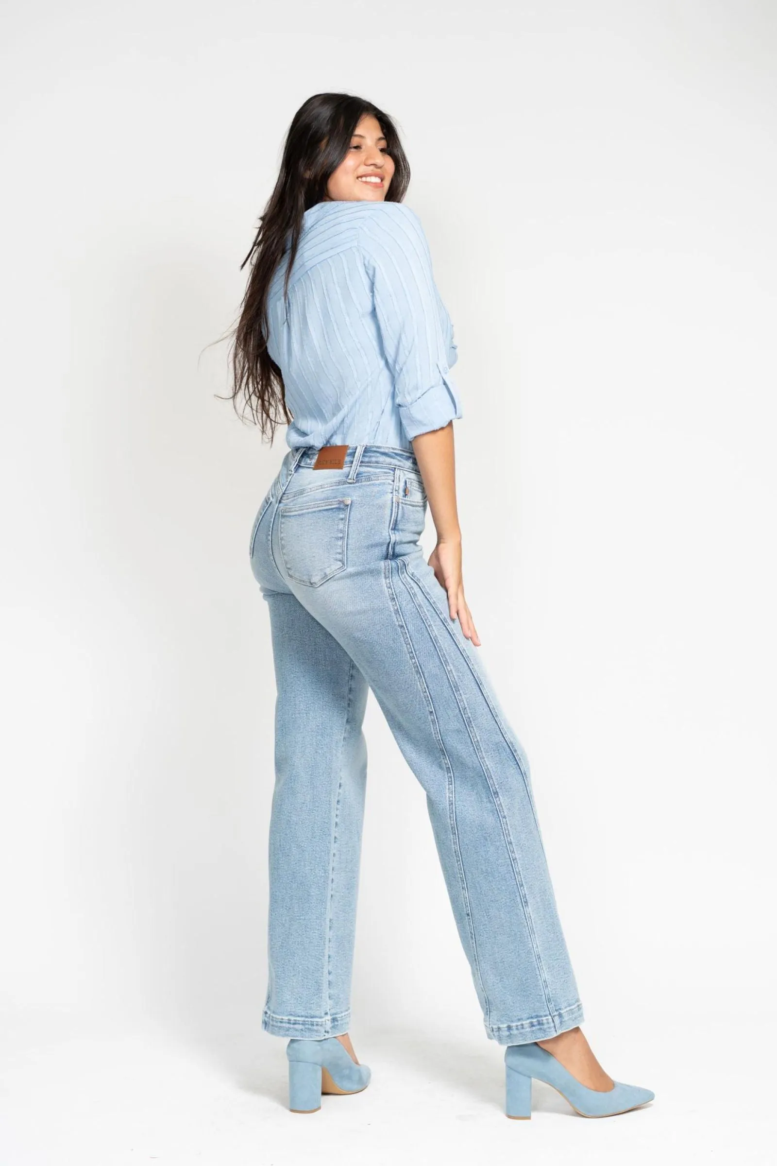 Judy Blue High Waist Seam Insert Detail Retro Wide Leg Jeans