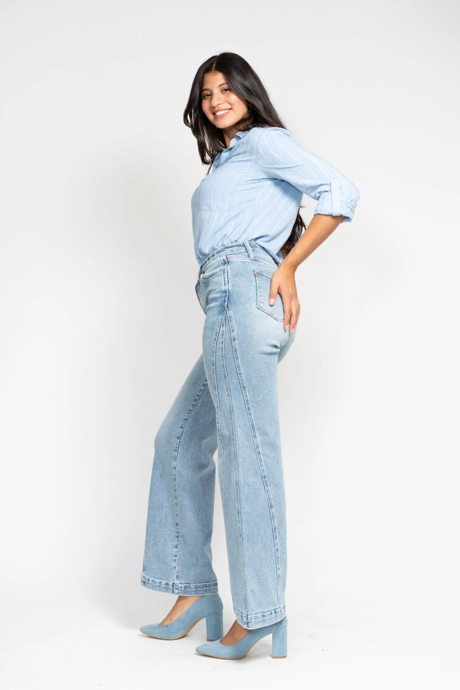 Judy Blue High Waist Seam Insert Detail Retro Wide Leg Jeans