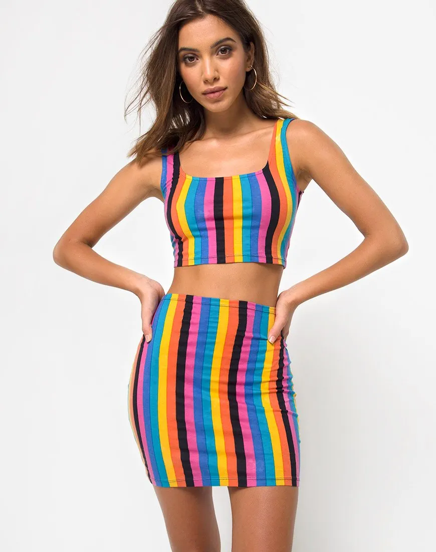 Kimmy Bodycon Skirt in New Vertical Mixed Stripe