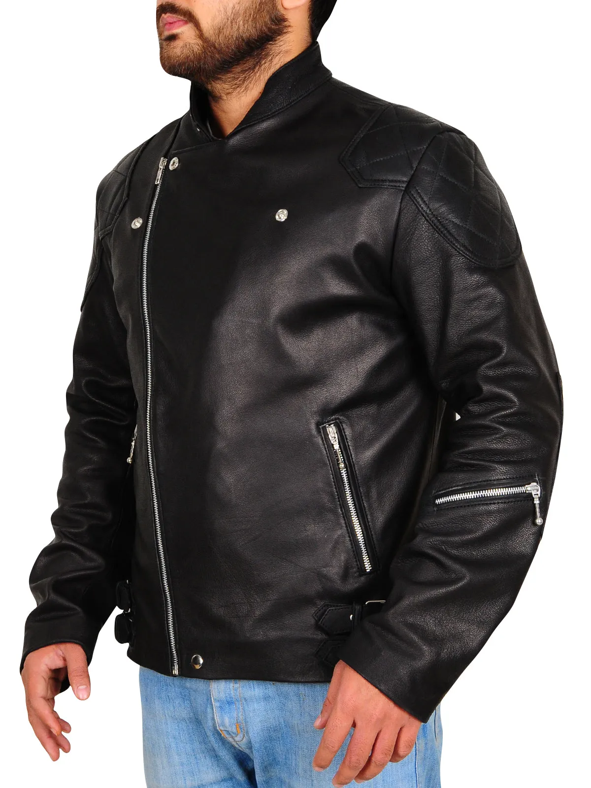 Leather Biker Jacket In Black