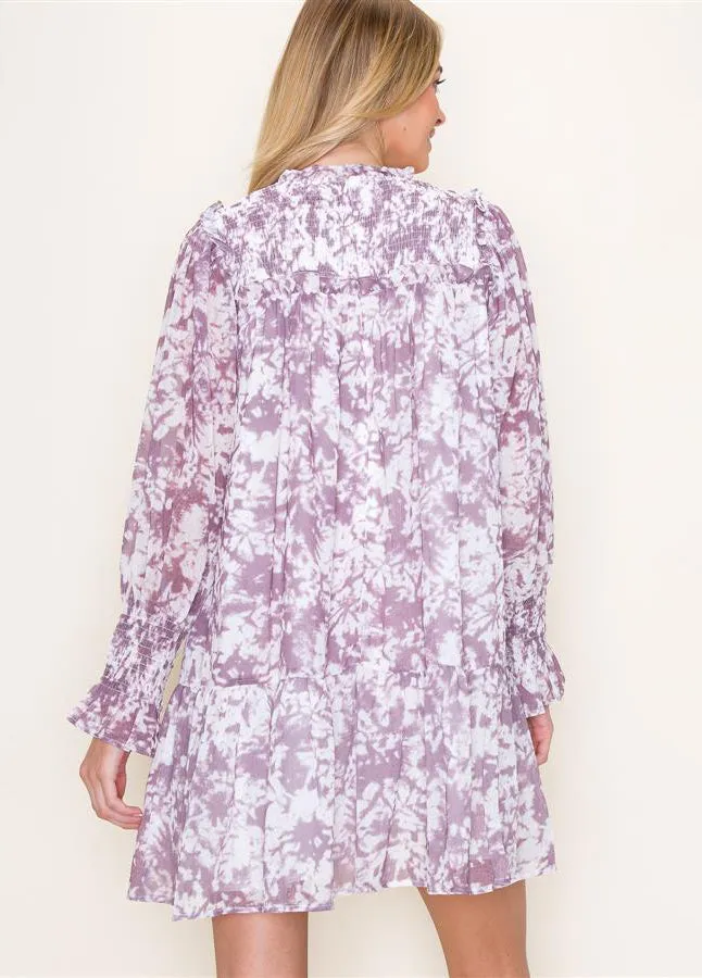 Long Sleeve Tiered Purple Dress