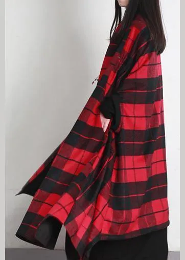 Luxury  plus size clothing long winter coat outwear red plaid asymmetric wool coat