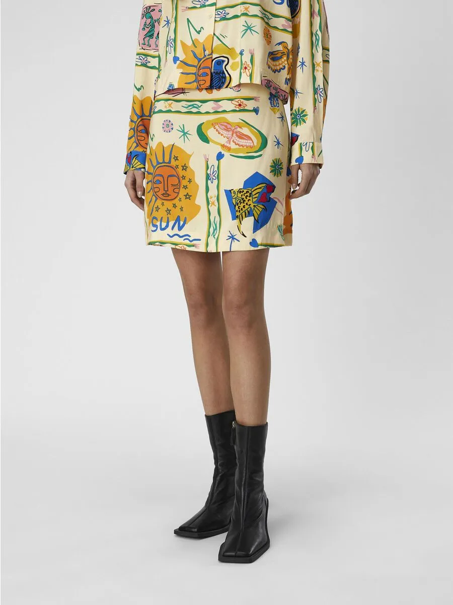 Martha High Waisted Mini Skirt (Sandshell/ Multicolour)