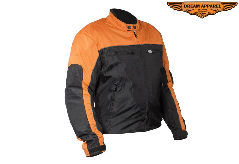 Mens Black and Orange Mesh and Nylon Motorcycle Jacket