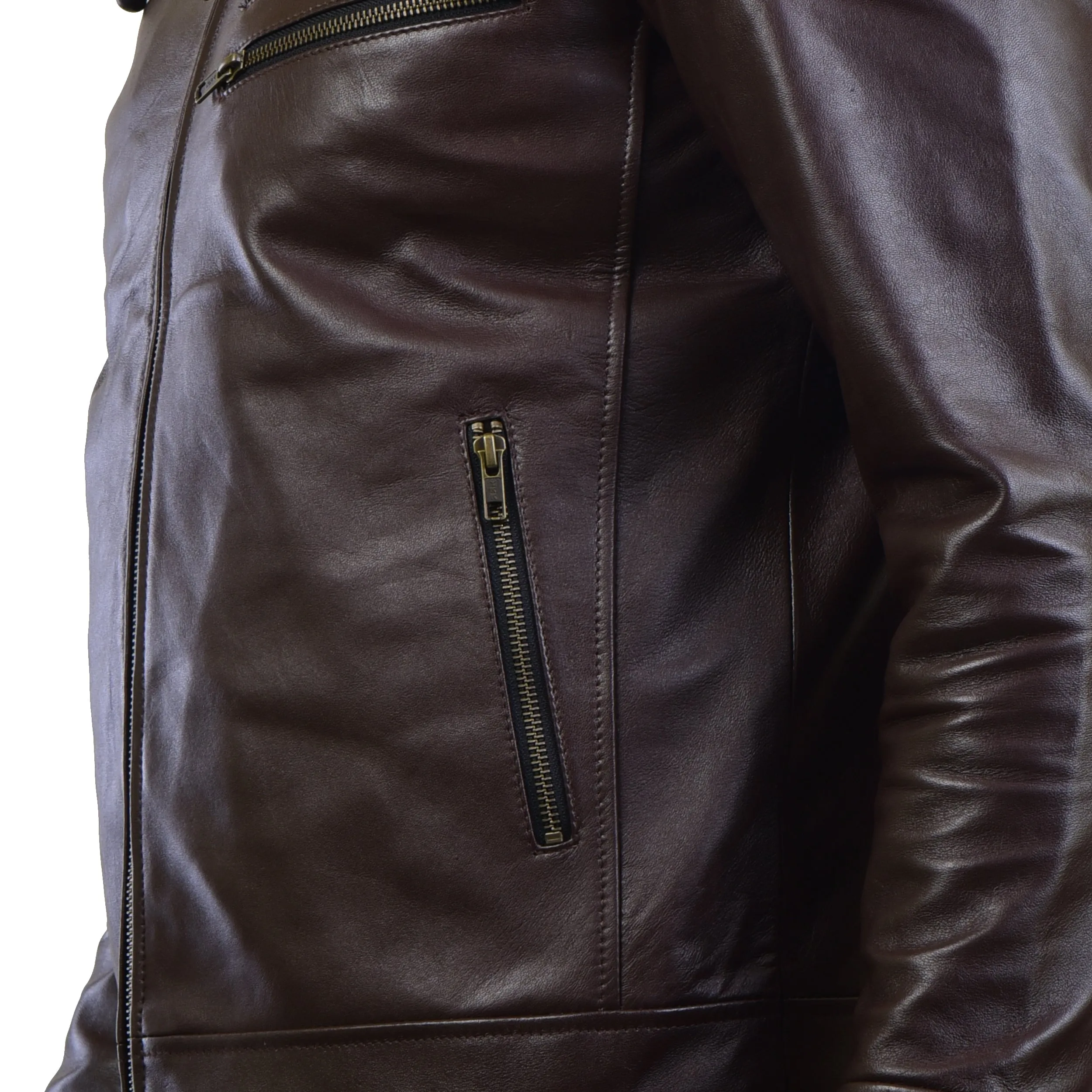 MENS LEATHER HOODED JACKET 410145(BROWN)