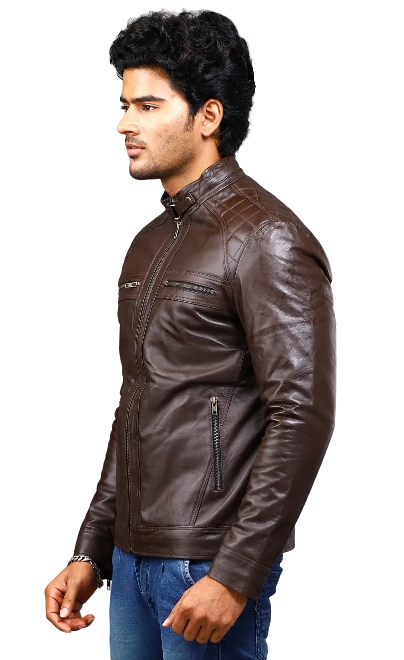 MENS LEATHER JACKET 41004 (BROWN)