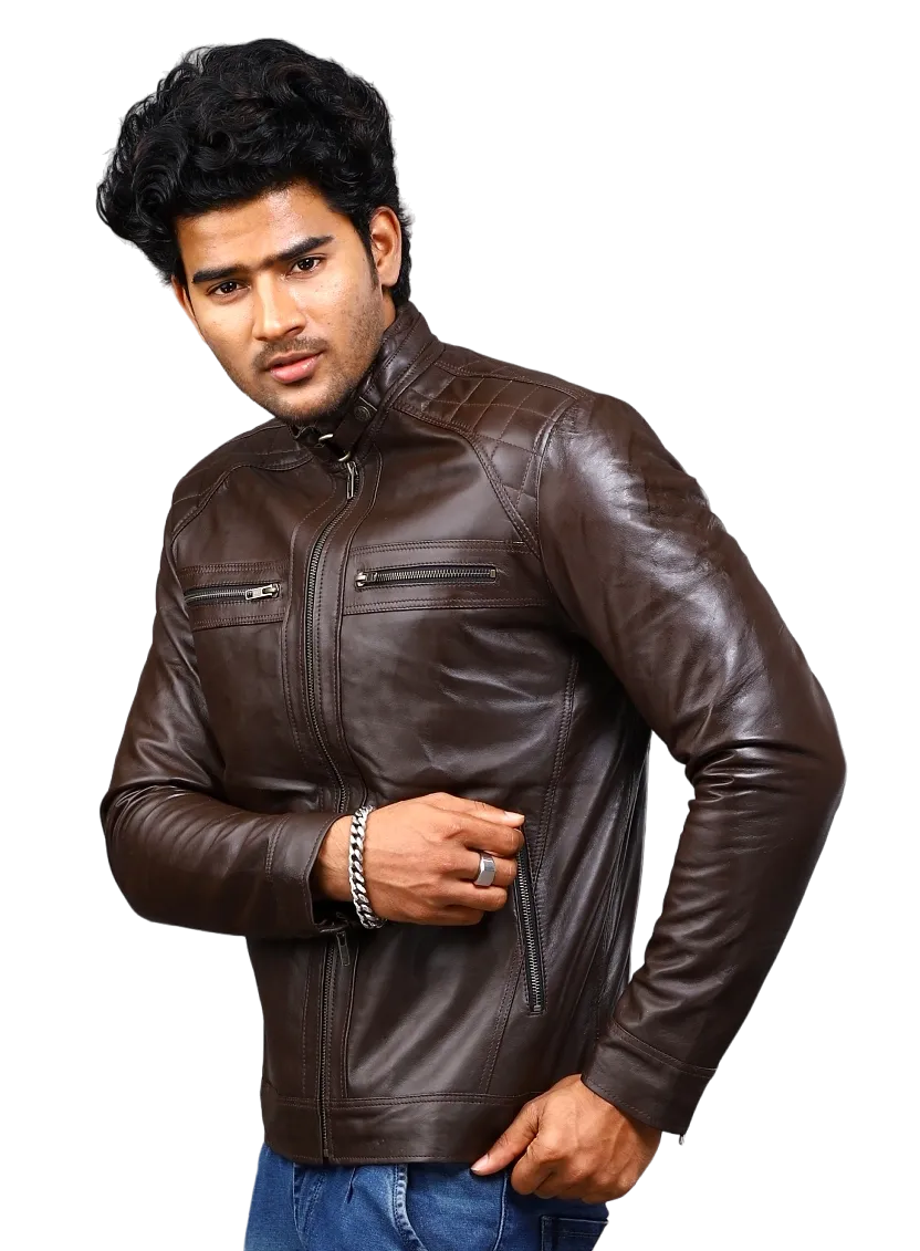 MENS LEATHER JACKET 41004 (BROWN)