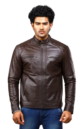 MENS LEATHER JACKET 41004 (BROWN)