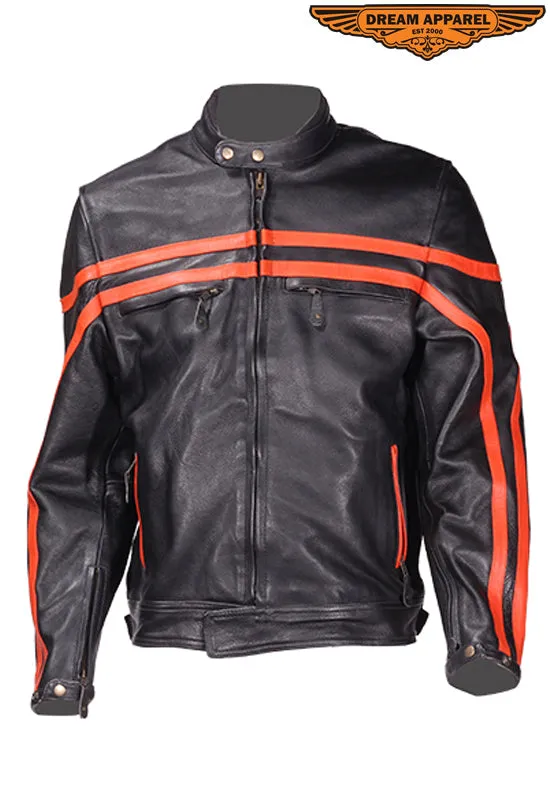 Mens Racer Style Leather Jacket with Zippered Cuffs