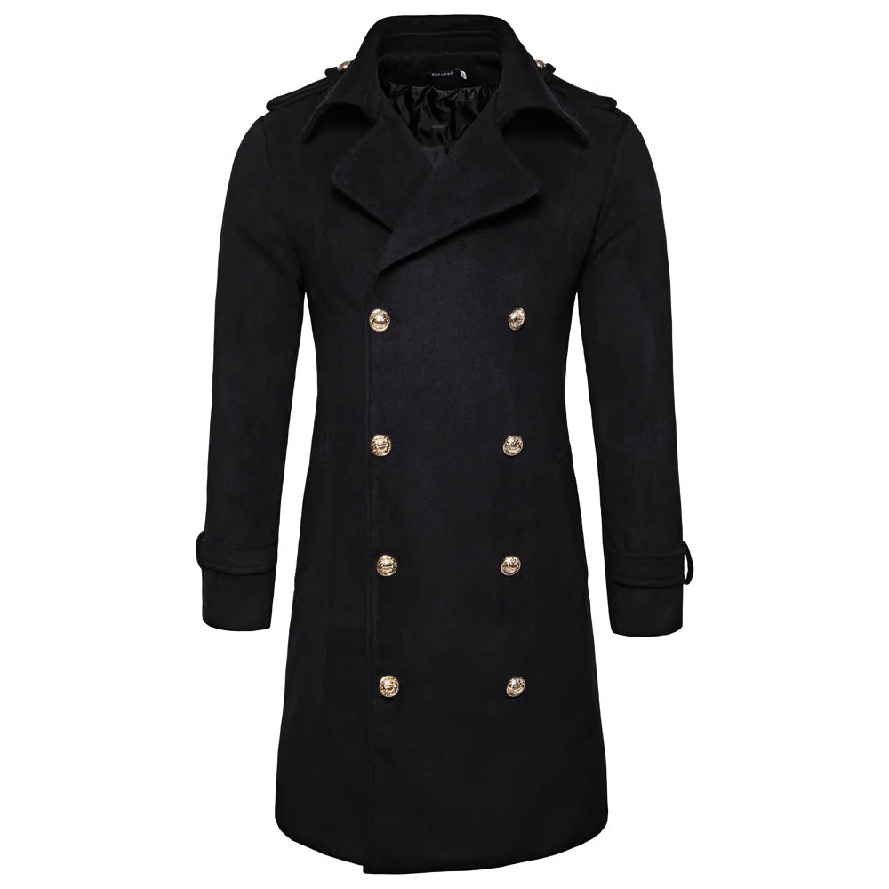 Men's Turndown Collar Double Breasted Long-line Peacoat