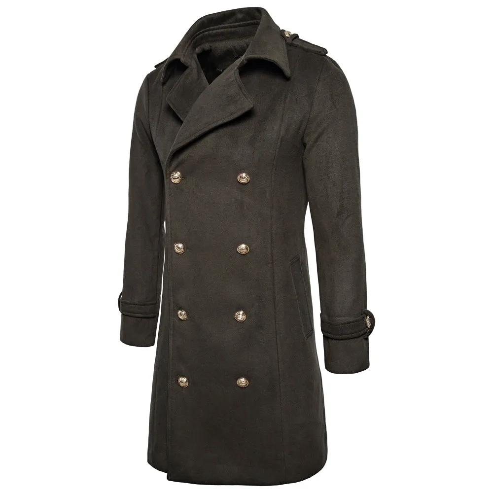 Men's Turndown Collar Double Breasted Long-line Peacoat