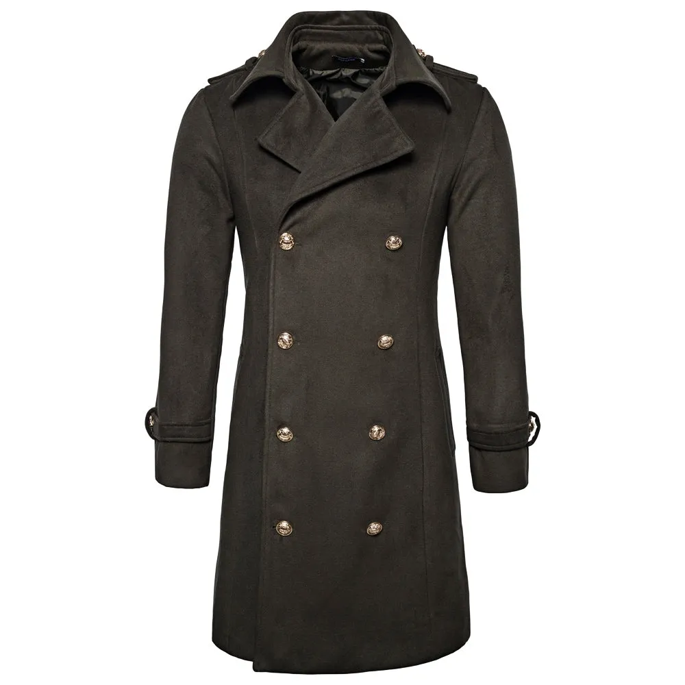 Men's Turndown Collar Double Breasted Long-line Peacoat