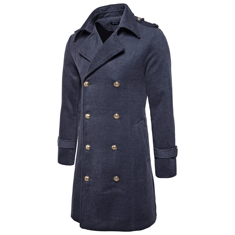 Men's Turndown Collar Double Breasted Long-line Peacoat