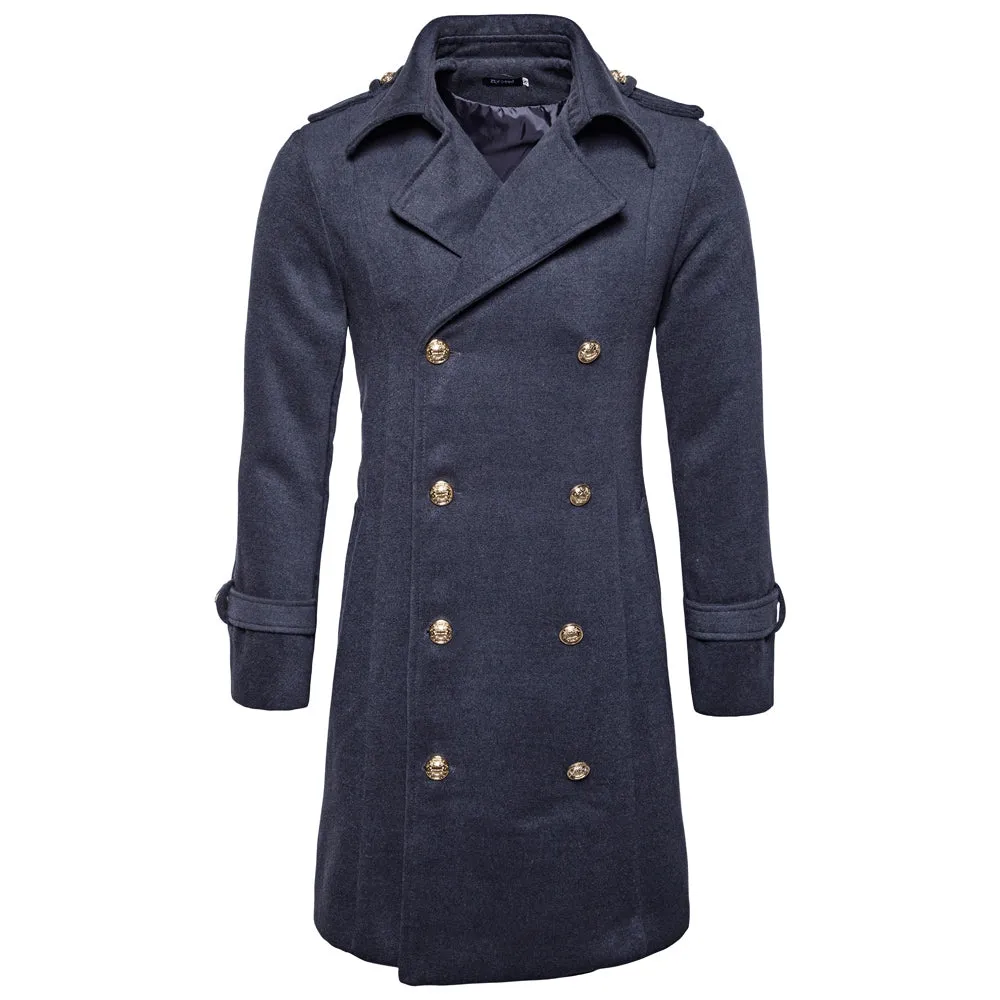 Men's Turndown Collar Double Breasted Long-line Peacoat