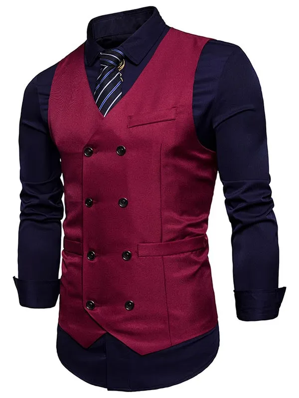 Men's V Neck Double Breasted Faux Twinset Waistcoat