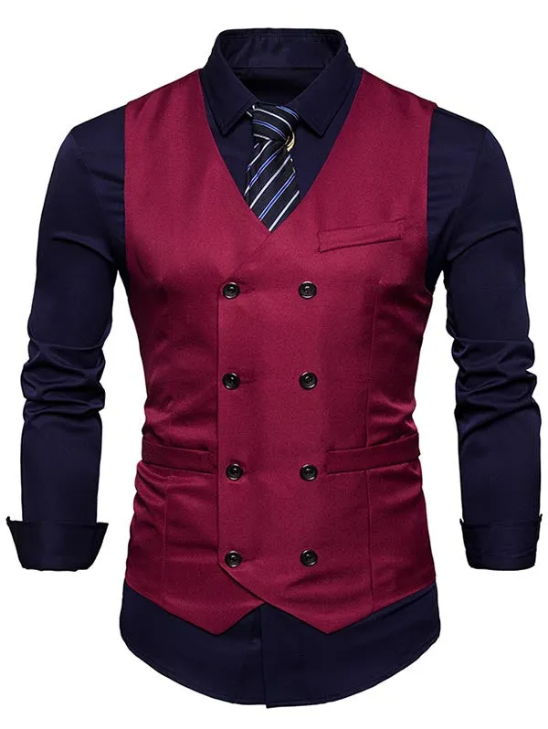 Men's V Neck Double Breasted Faux Twinset Waistcoat