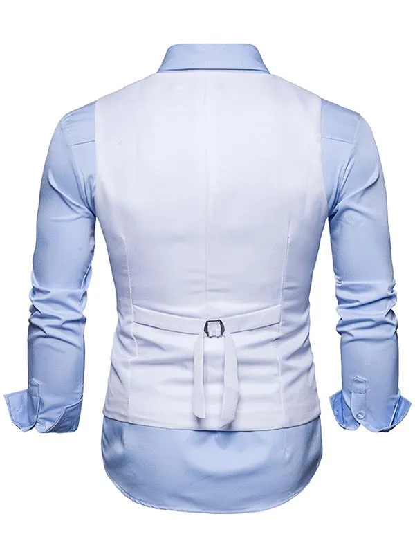 Men's V Neck Double Breasted Faux Twinset Waistcoat