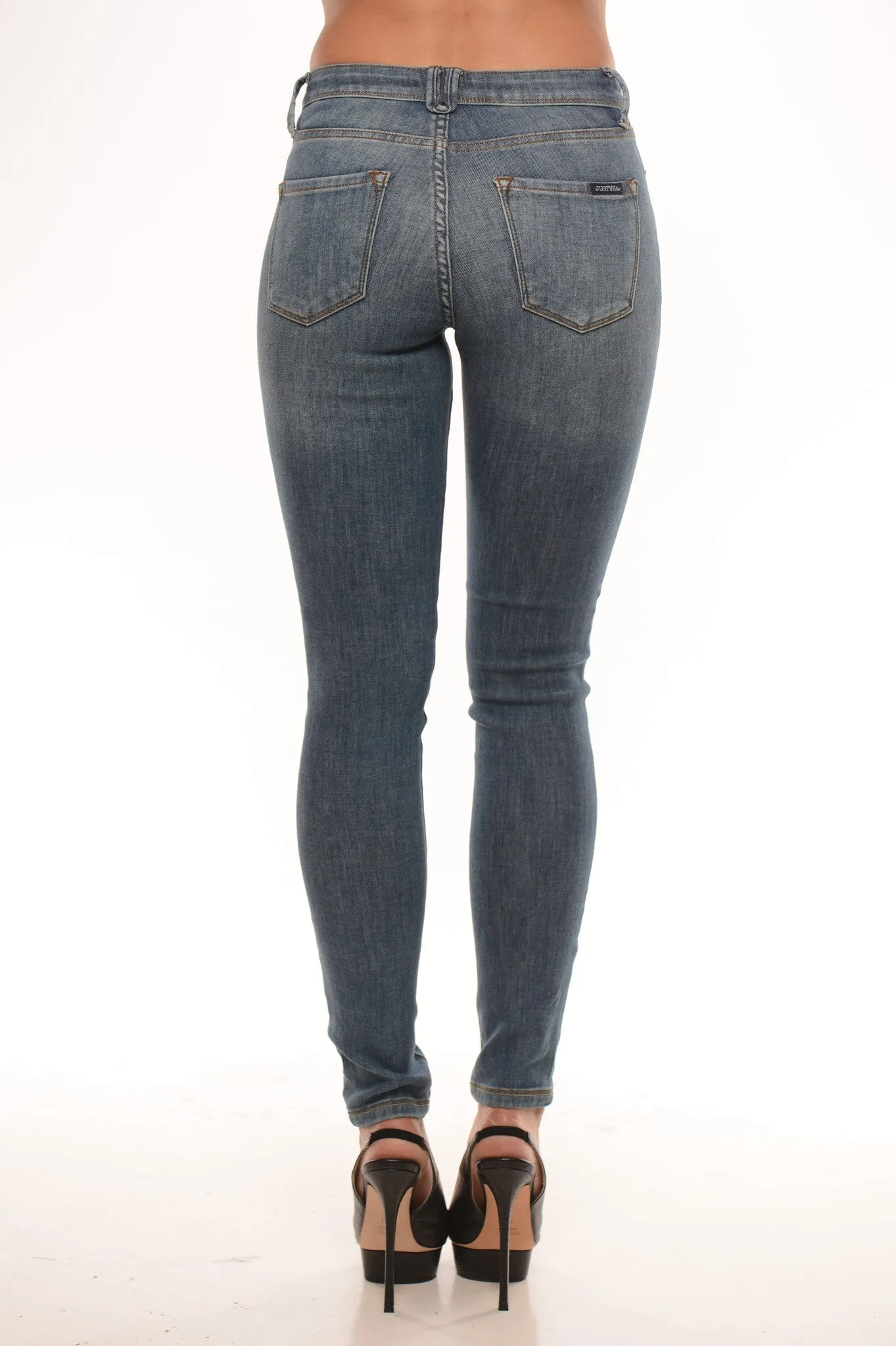 Mid Rise Skinny Stone Wash Jeans - Light