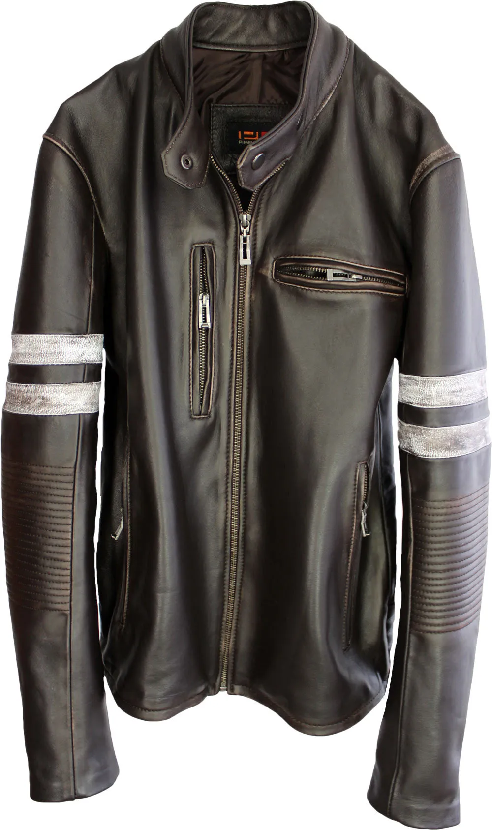 MUSTANG '18 Leather Jacket Distressed Brown - Cafe Racer Stripes