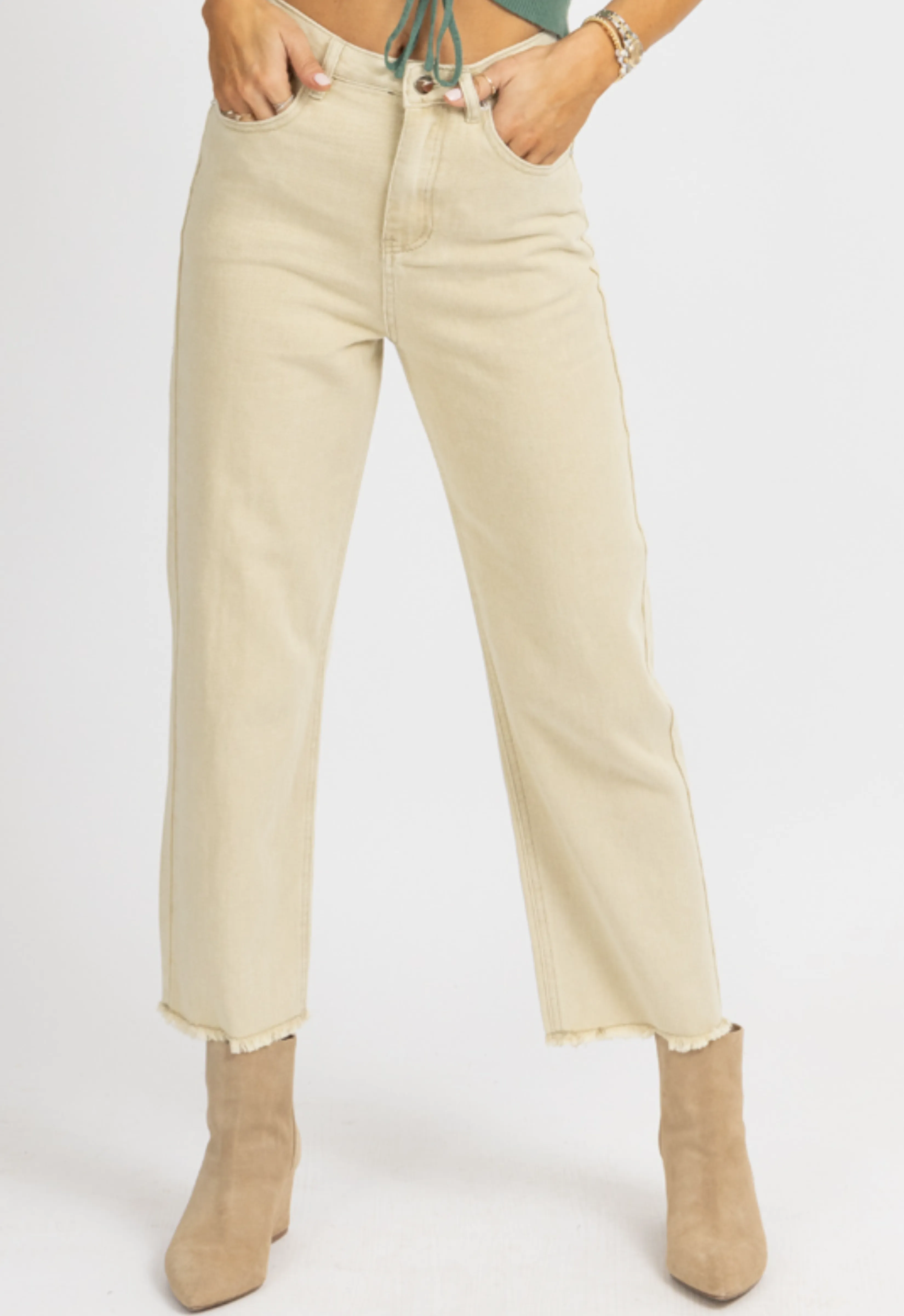 NEUTRAL KHAKI HIGH WAISTED JEANS