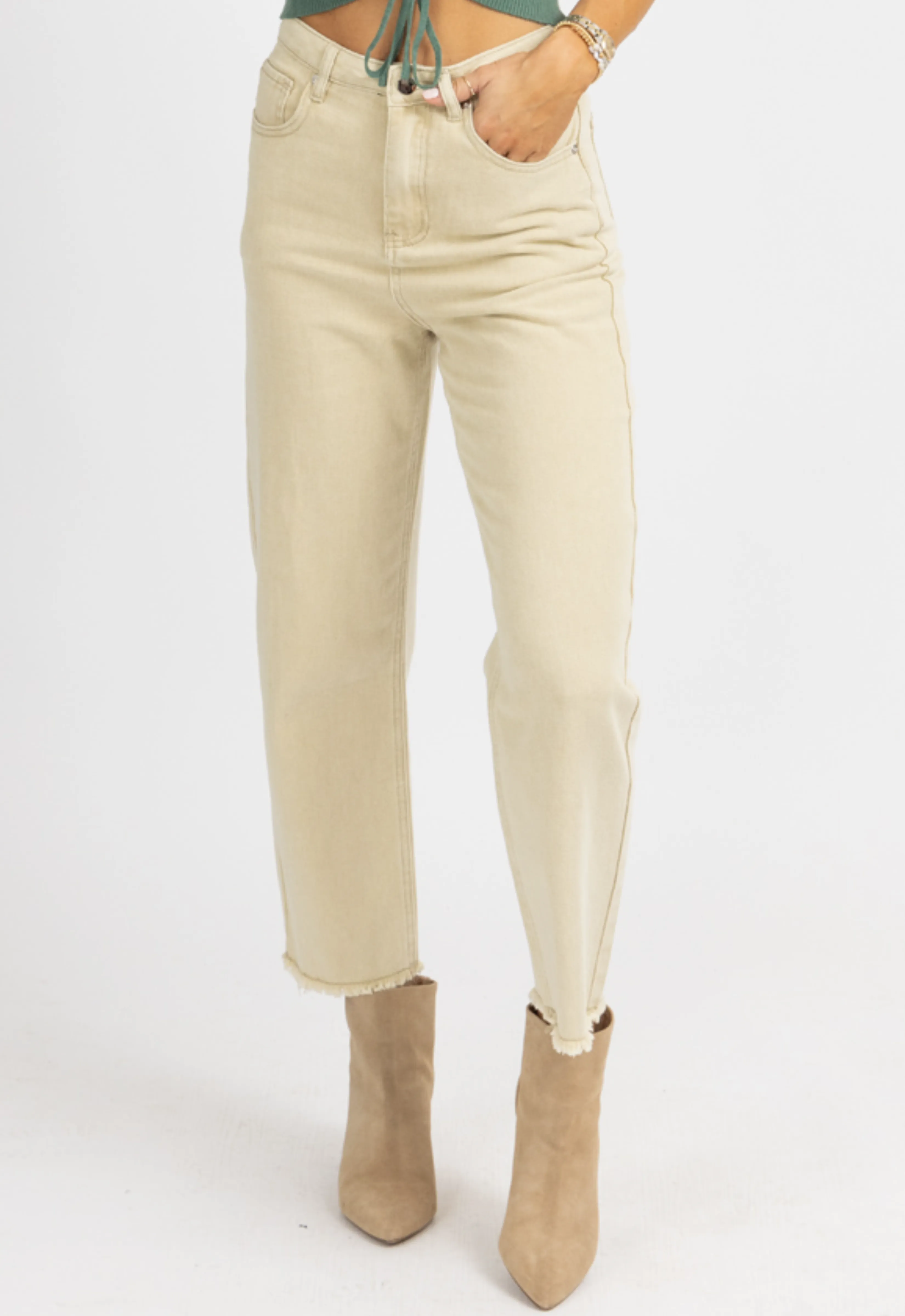 NEUTRAL KHAKI HIGH WAISTED JEANS