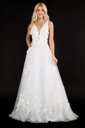 Nina Canacci 1495 size 12 Ivory Floral Embellished Wedding Dress A Line Applique