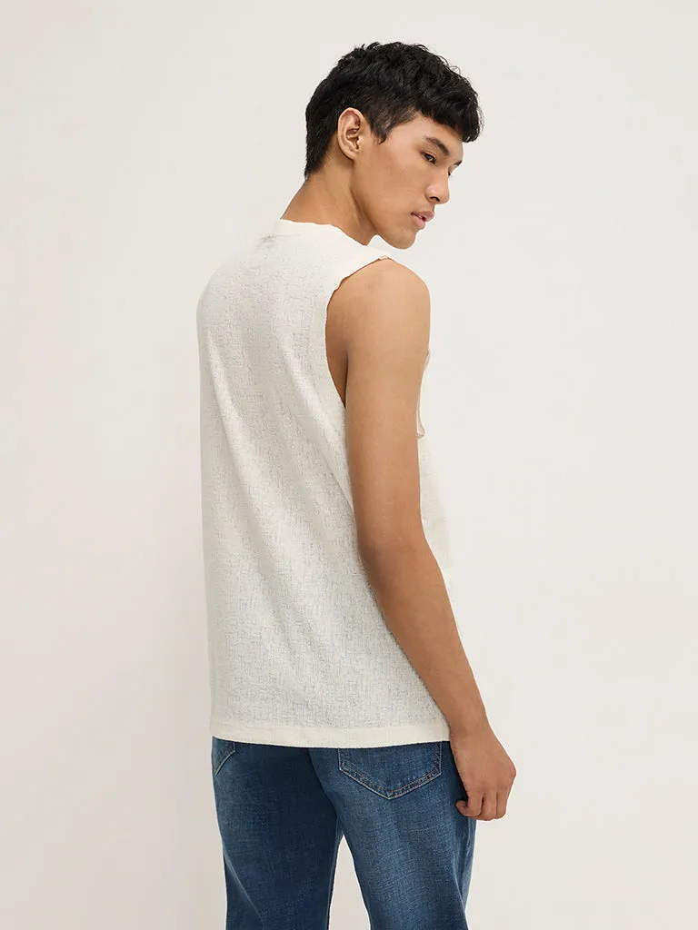 Nuon Off-White Textured Relaxed-Fit Cotton Blend T-Shirt