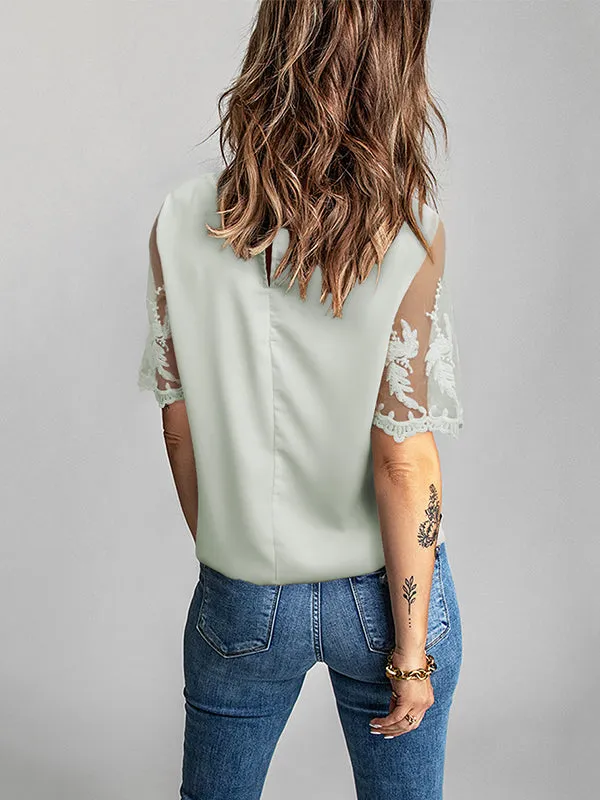 Original Loose Solid Color Lace Split-Joint T-Shirt Top