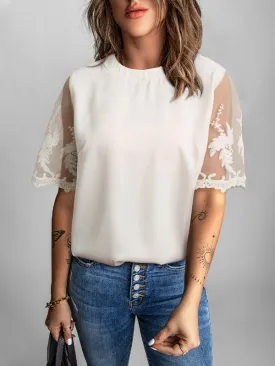 Original Loose Solid Color Lace Split-Joint T-Shirt Top